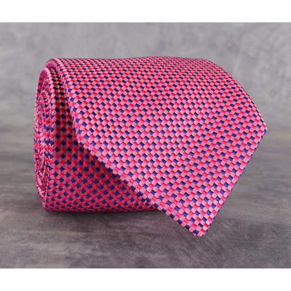 Thomas Pink Silk Tie Pink Purple Micro Check Woven England Classic Necktie